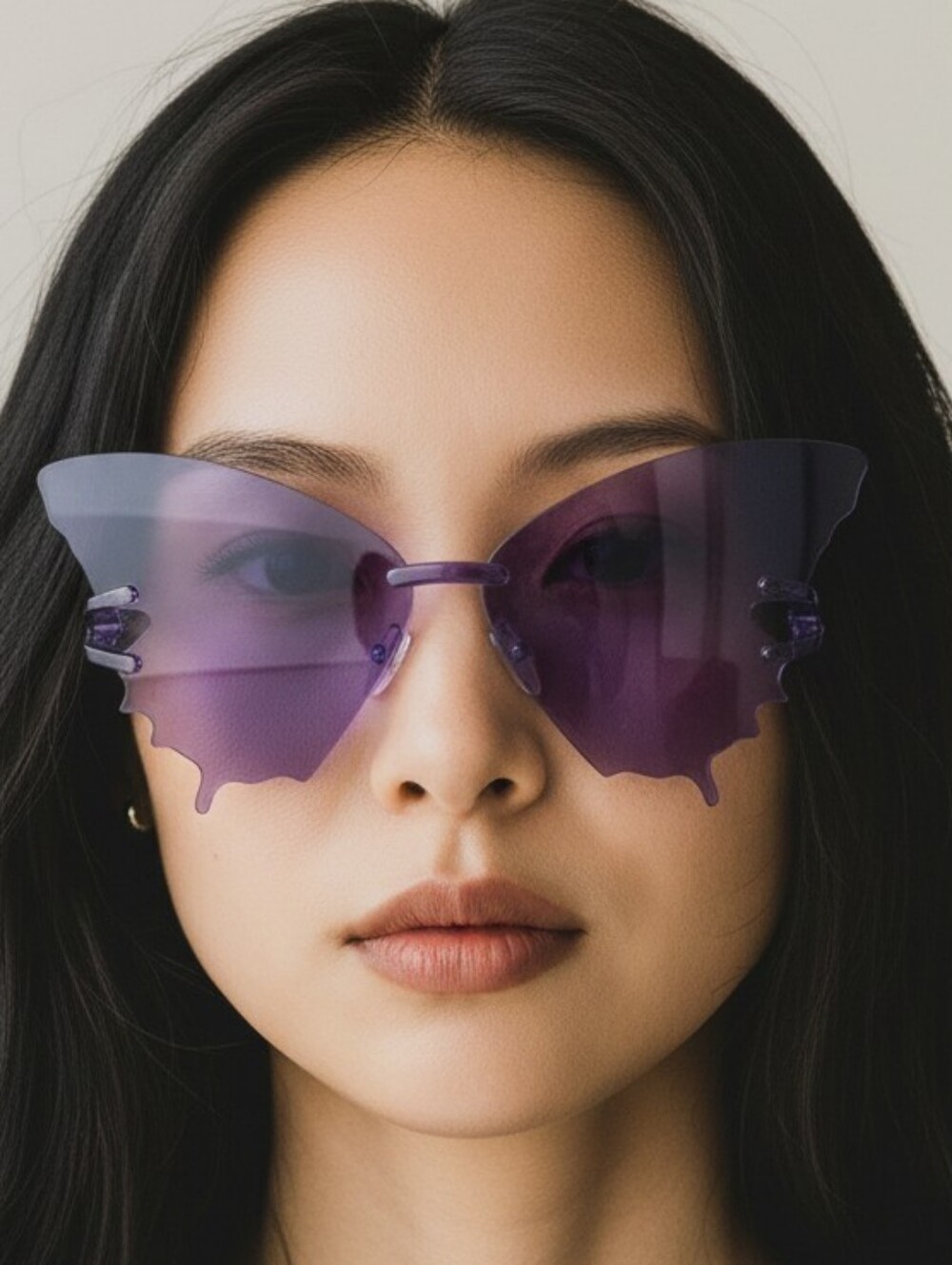 Purple Butterfly Rimless Sunglasses - Women Accessories Y2K Shades Sunnies Cute